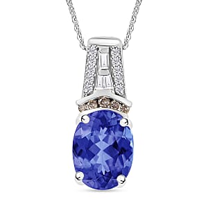 Luxoro AAA Tanzanite, Natural Champagne and White Diamond I2 2.10 ctw Pendant Necklace in 14K White Gold 20 Inches