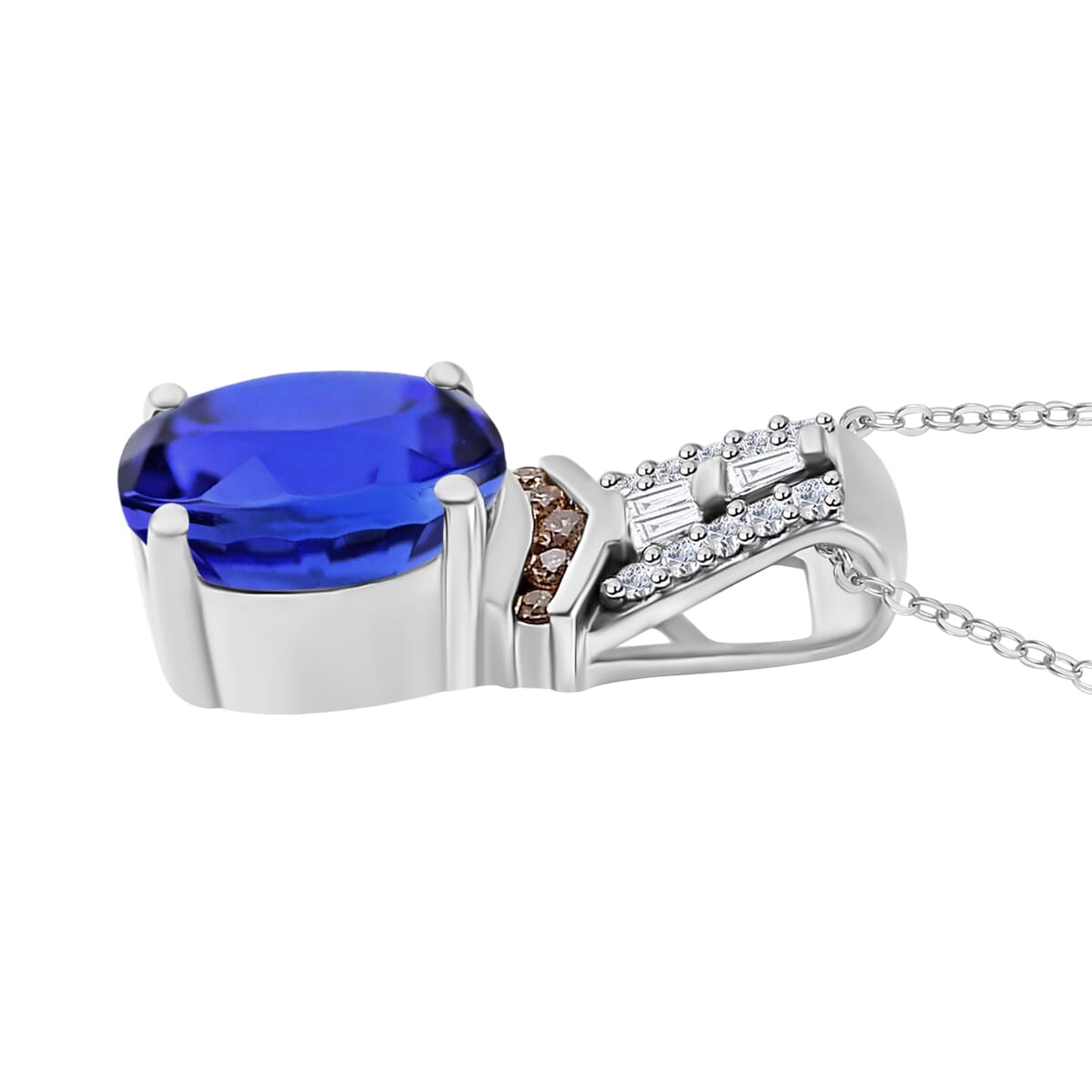 Luxoro AAA Tanzanite, Natural Champagne and White Diamond I2 2.10 ctw Pendant Necklace in 14K White Gold 20 Inches image number 2