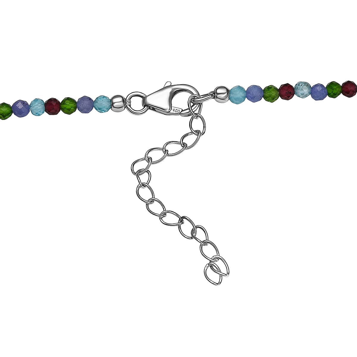 D'Joy Multi Gemstone 22.50 ctw Chrysanthemum Flower Pendant with Beaded Necklace in Rhodium Over Sterling Silver 20 Inches image number 4