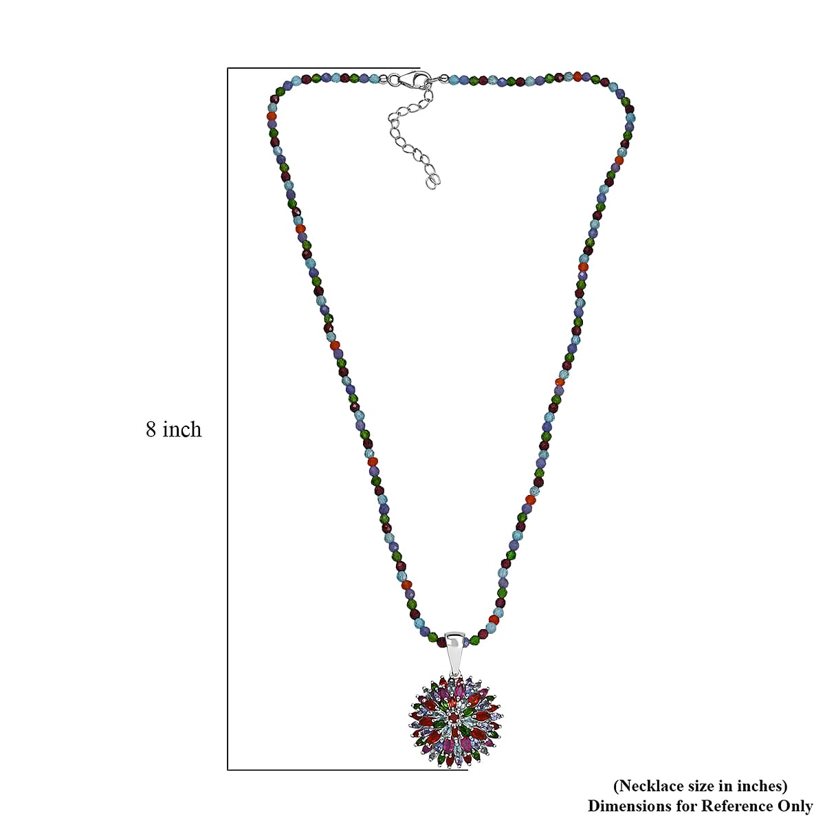 D'Joy Multi Gemstone 22.50 ctw Chrysanthemum Flower Pendant with Beaded Necklace in Rhodium Over Sterling Silver 20 Inches image number 5