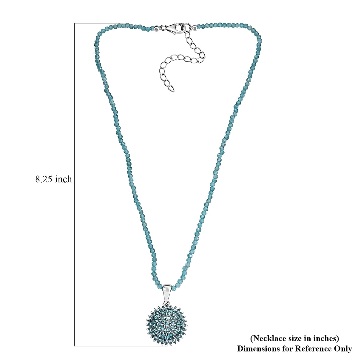 D'Joy Lagoon Apatite 25.85 ctw Chrysanthemum Flower Pendant with Beaded Necklace (20 Inches) in Rhodium Over Sterling Silver image number 5