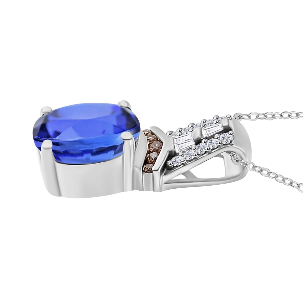Luxoro AAA Tanzanite, Natural Champagne and White Diamond I2 2.10 ctw Pendant Necklace in 10K White Gold 20 Inches image number 2