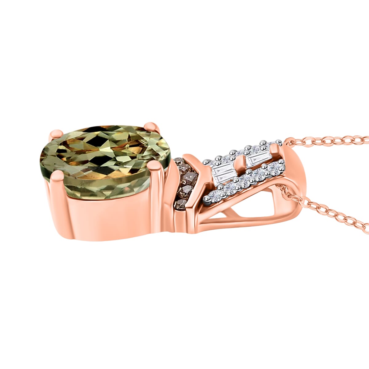 AAA Turkizite, Natural Champagne and White Diamond 2.10 ctw Pendant Necklace in 18K Vermeil Rose Gold Over Sterling Silver 20 Inches image number 2