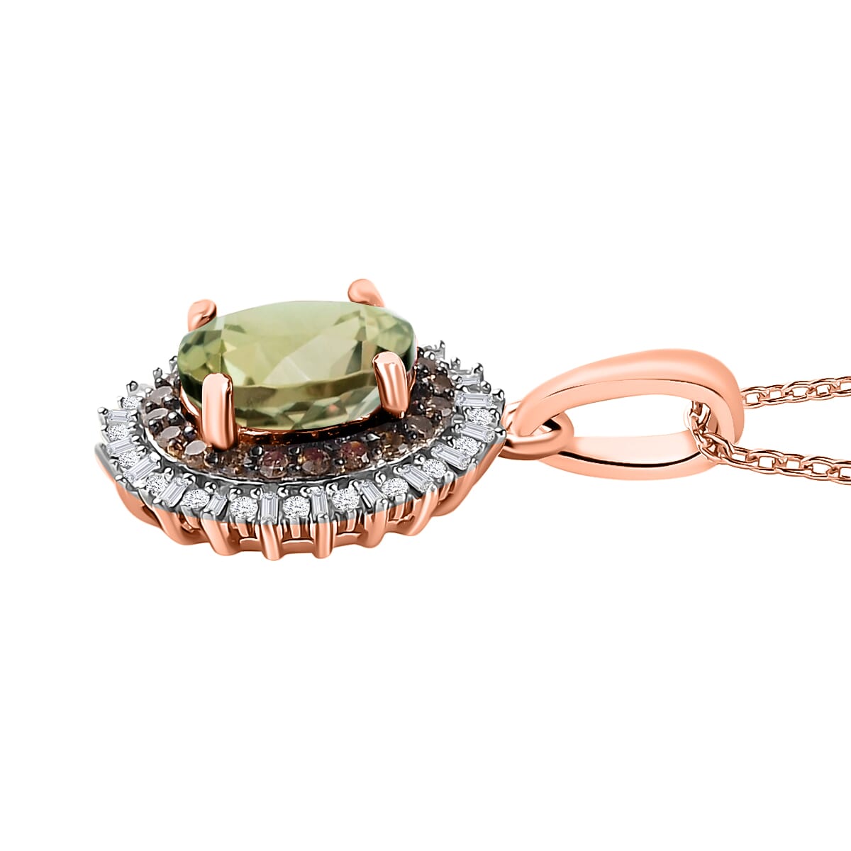 AAA Turkizite, Natural Champagne and White Diamond 1.75 ctw Pendant Necklace in 18K Vermeil Rose Gold Over Sterling Silver 20 Inches image number 2