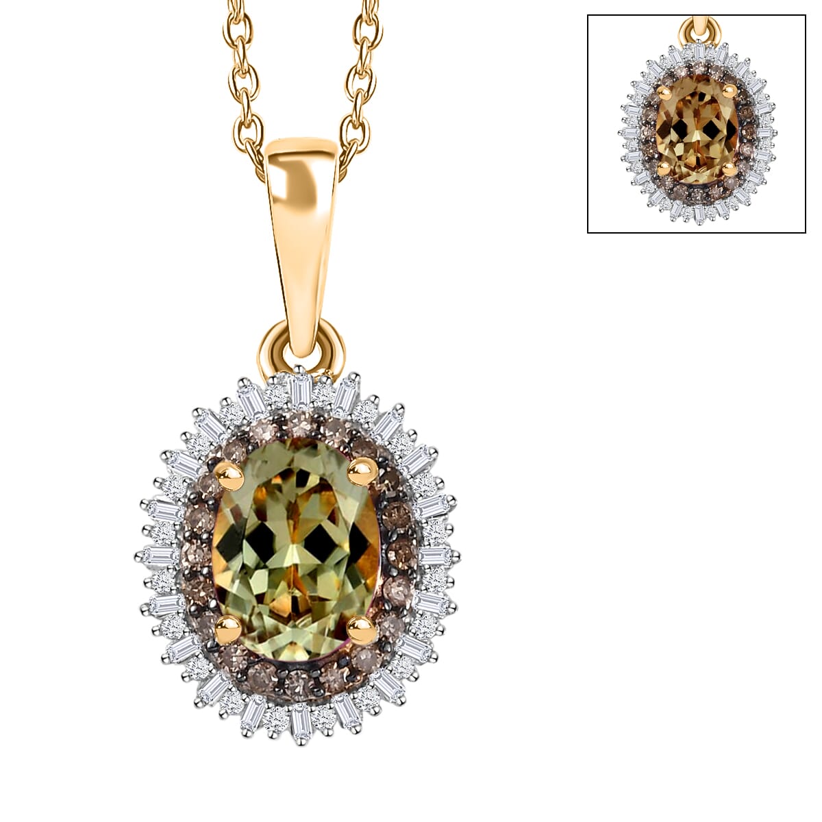 AAA Turkizite, Natural Champagne and White Diamond 1.75 ctw Pendant Necklace in 18K Vermeil Yellow Gold Over Sterling Silver 20 Inches image number 0