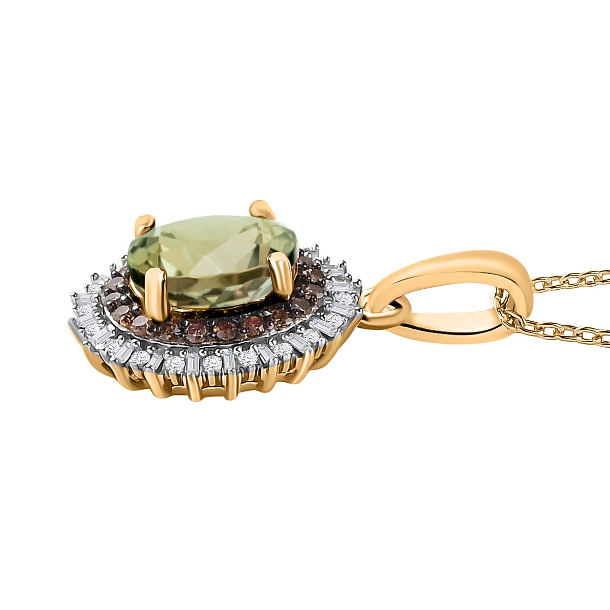 AAA Turkizite, Natural Champagne and White Diamond 1.75 ctw Pendant Necklace in 18K Vermeil Yellow Gold Over Sterling Silver 20 Inches image number 2