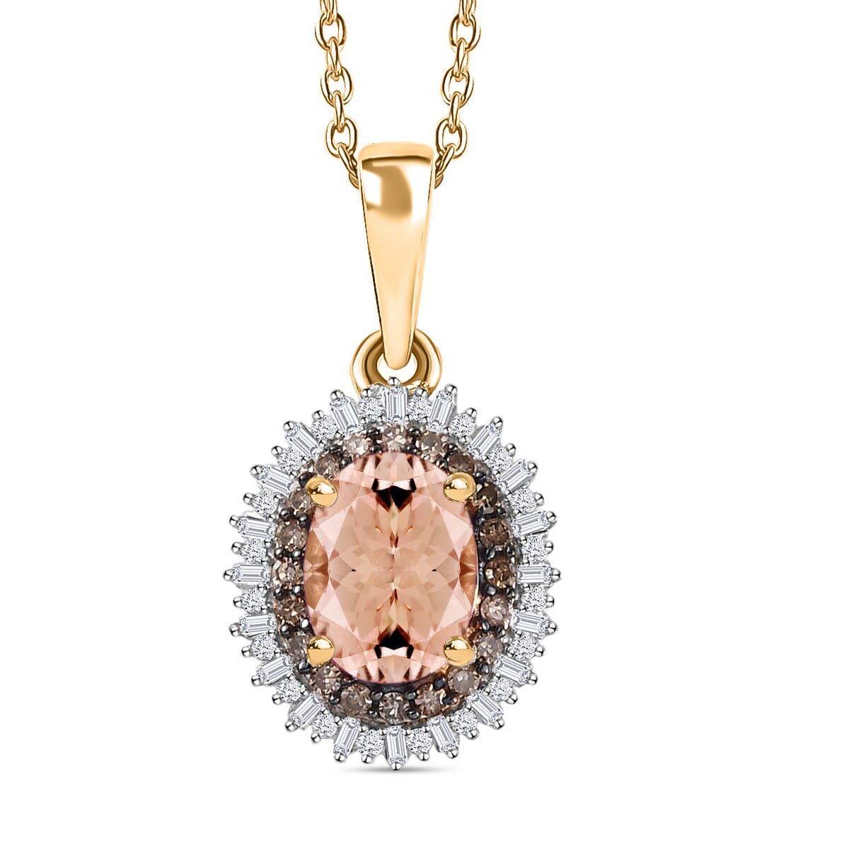 Premium Marropino Morganite, Natural Champagne and White Diamond 1.75 ctw Pendant Necklace in 18K Vermeil Yellow Gold Over Sterling Silver 20 Inches image number 0