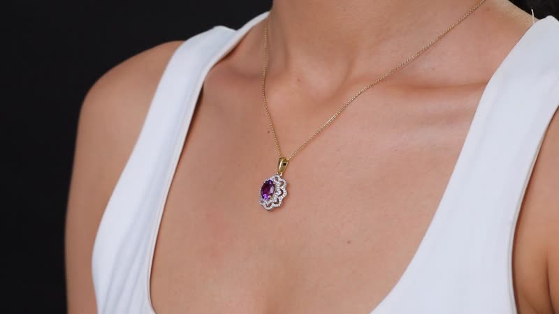 D'Joy Moroccan Amethyst and Moissanite 3.15 ctw Stellar Blossom Pendant Necklace in 18K Vermeil Yellow Gold Over Sterling Silver 20 Inches