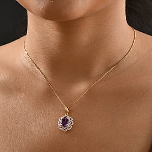 D'Joy Moroccan Amethyst and Moissanite 3.15 ctw Stellar Blossom Pendant Necklace in 18K Vermeil Yellow Gold Over Sterling Silver 20 Inches