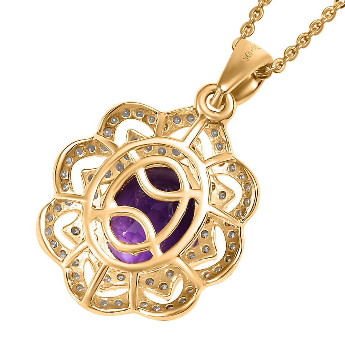 D'Joy Moroccan Amethyst and Moissanite 3.15 ctw Stellar Blossom Pendant Necklace in 18K Vermeil Yellow Gold Over Sterling Silver 20 Inches image number 4