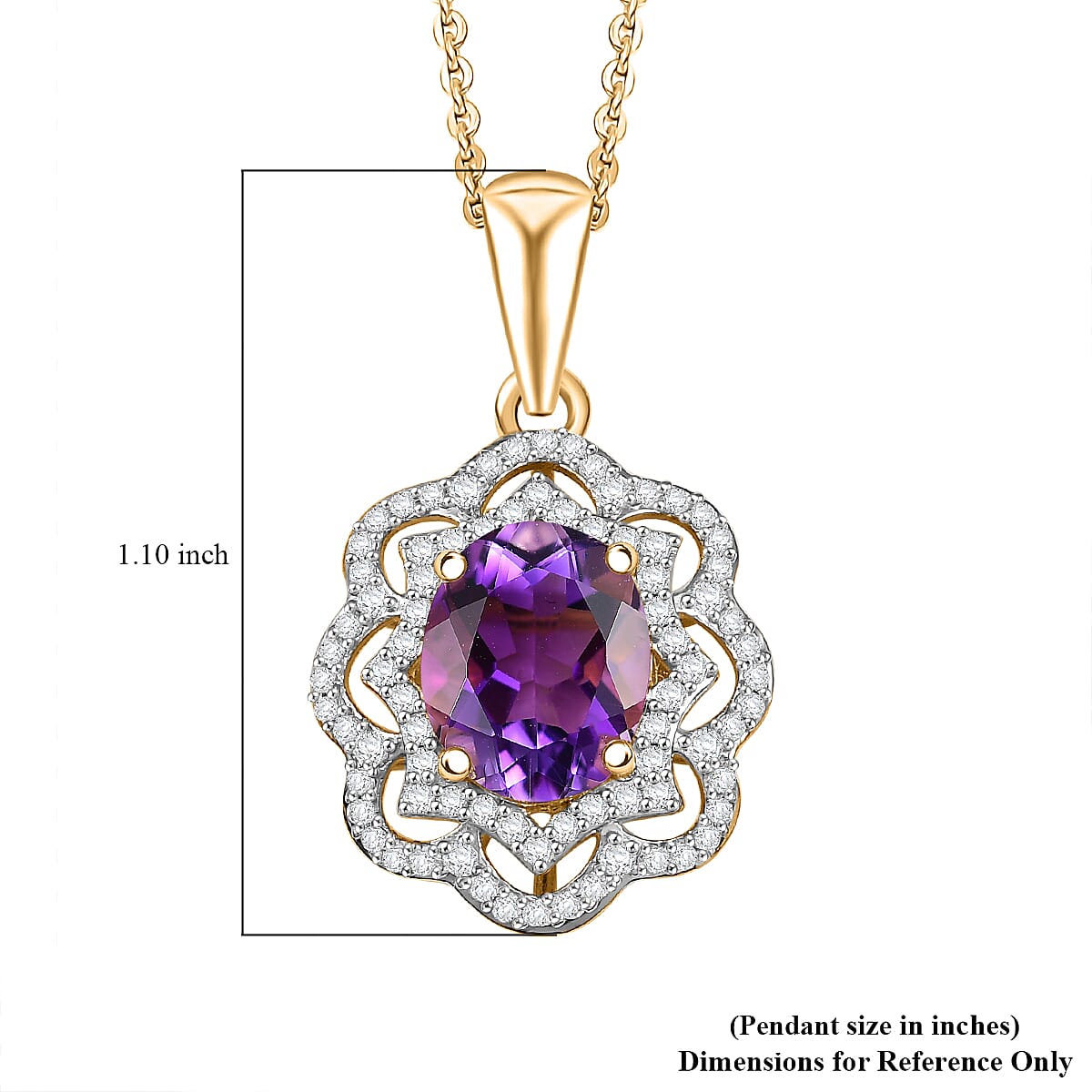 D'Joy Moroccan Amethyst and Moissanite 3.15 ctw Stellar Blossom Pendant Necklace in 18K Vermeil Yellow Gold Over Sterling Silver 20 Inches