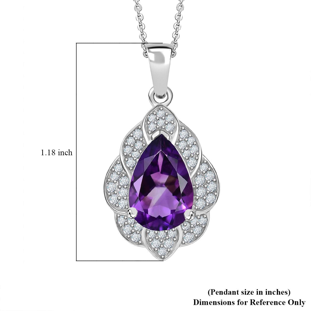 D'Joy Premium Moroccan Amethyst and White Zircon 3.20 ctw Midnight Lotus Pendant Necklace in Rhodium Over Sterling Silver 20 Inches image number 5