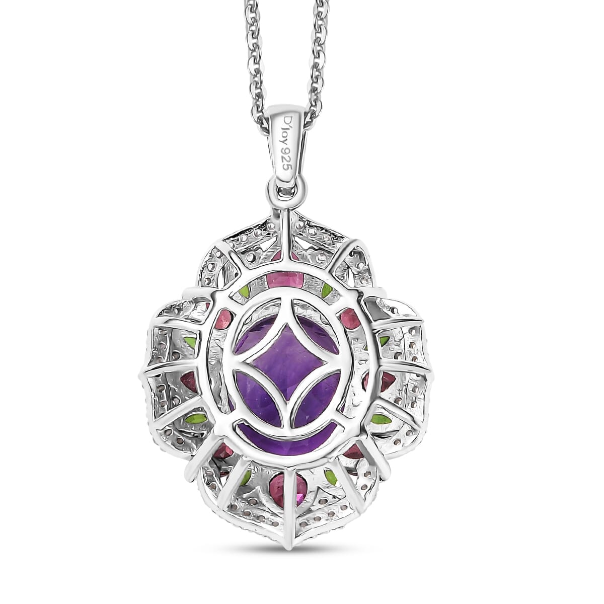D'Joy Moroccan Amethyst and Multi Gemstone 7.60 ctw Nature's Empress Pendant Necklace in Rhodium Over Sterling Silver 20 Inches image number 4