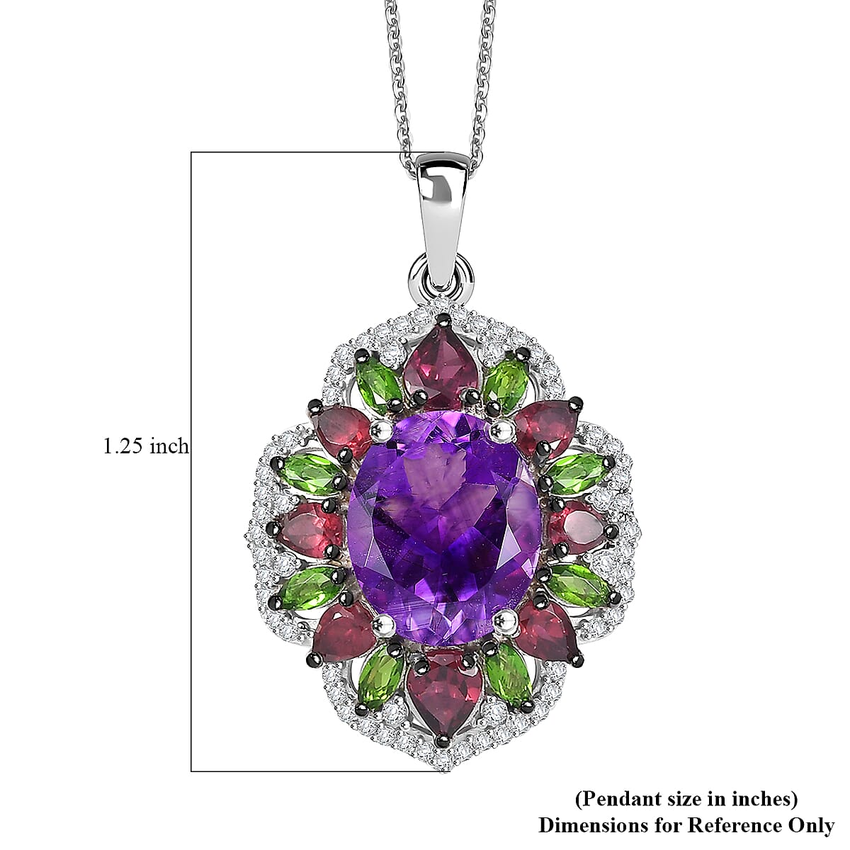 D'Joy Moroccan Amethyst and Multi Gemstone 7.60 ctw Nature's Empress Pendant Necklace in Rhodium Over Sterling Silver 20 Inches