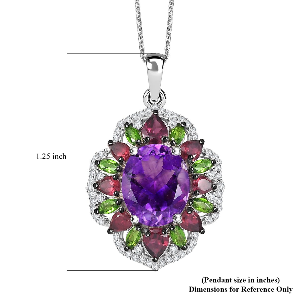D'Joy Moroccan Amethyst and Multi Gemstone 7.60 ctw Nature's Empress Pendant Necklace in Rhodium Over Sterling Silver 20 Inches image number 6