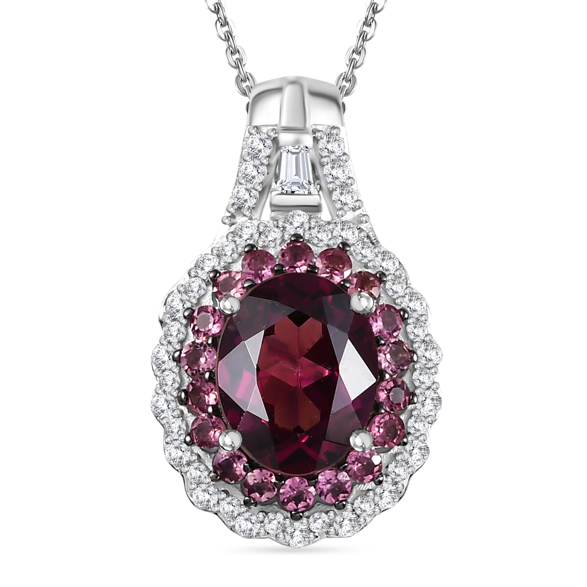 Orissa Rhodolite Garnet and Multi Gemstone 3.15 ctw Water Ripples Pendant Necklace in Rhodium Over Sterling Silver 20 Inches image number 0