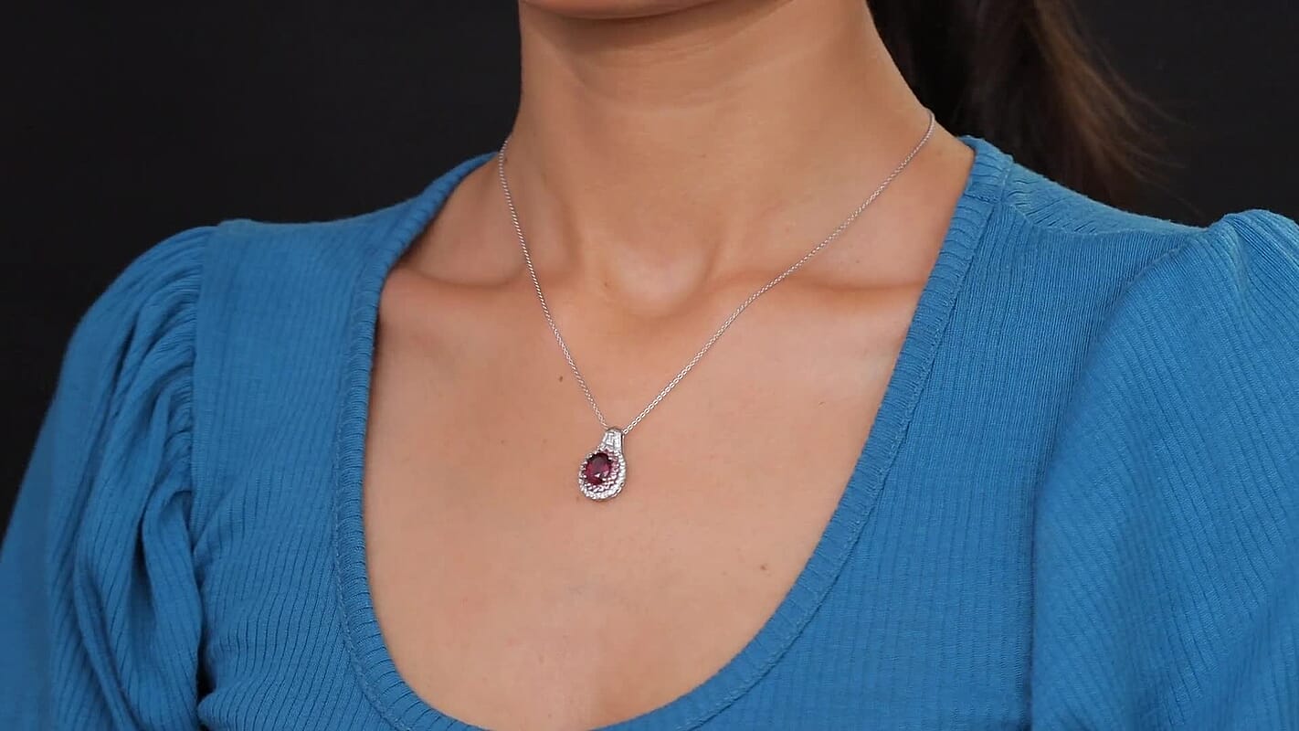 Orissa Rhodolite Garnet and Multi Gemstone 3.15 ctw Water Ripples Pendant Necklace in Rhodium Over Sterling Silver 20 Inches