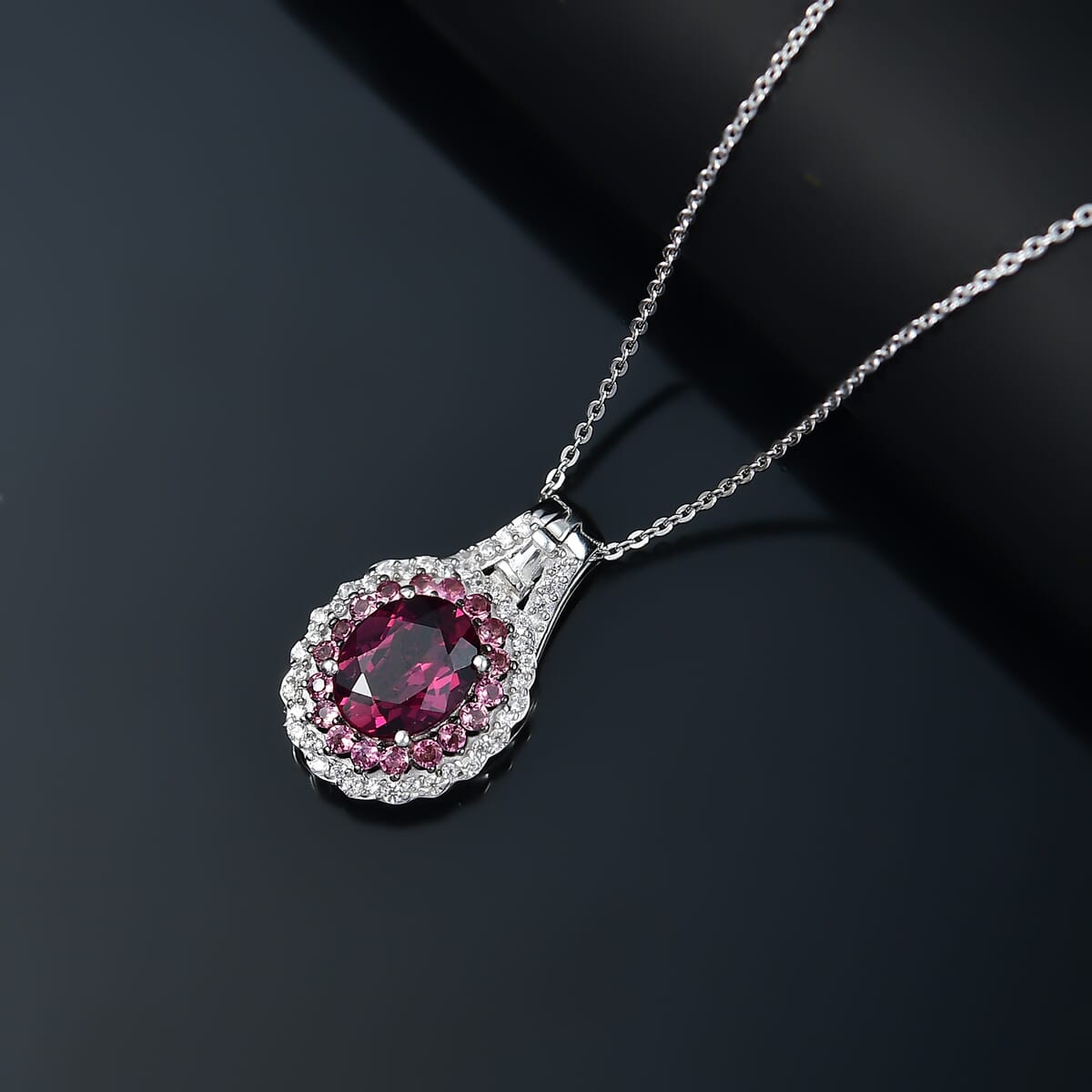 Orissa Rhodolite Garnet and Multi Gemstone 3.15 ctw Water Ripples Pendant Necklace in Rhodium Over Sterling Silver 20 Inches image number 1