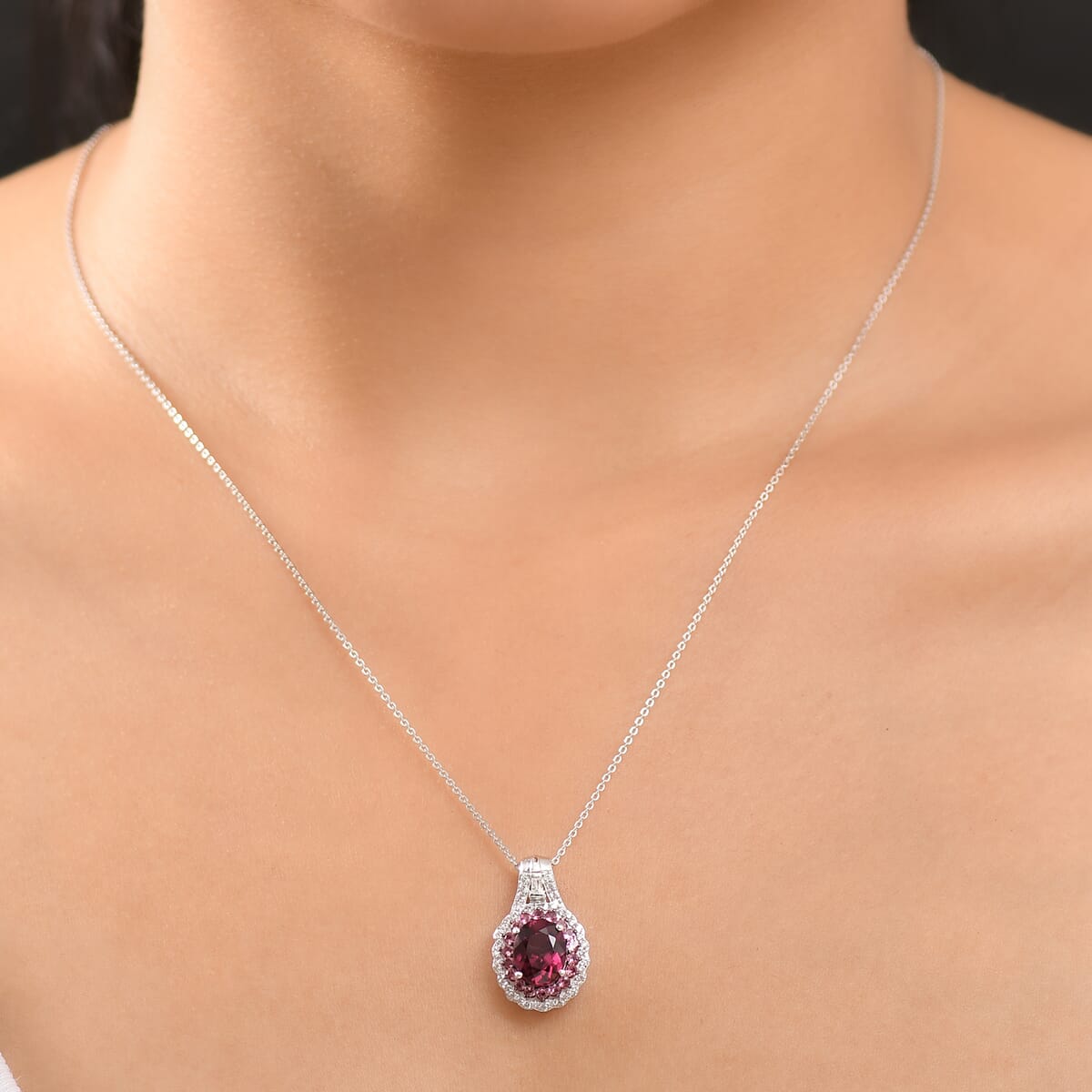 Orissa Rhodolite Garnet and Multi Gemstone 3.15 ctw Water Ripples Pendant Necklace in Rhodium Over Sterling Silver 20 Inches image number 2