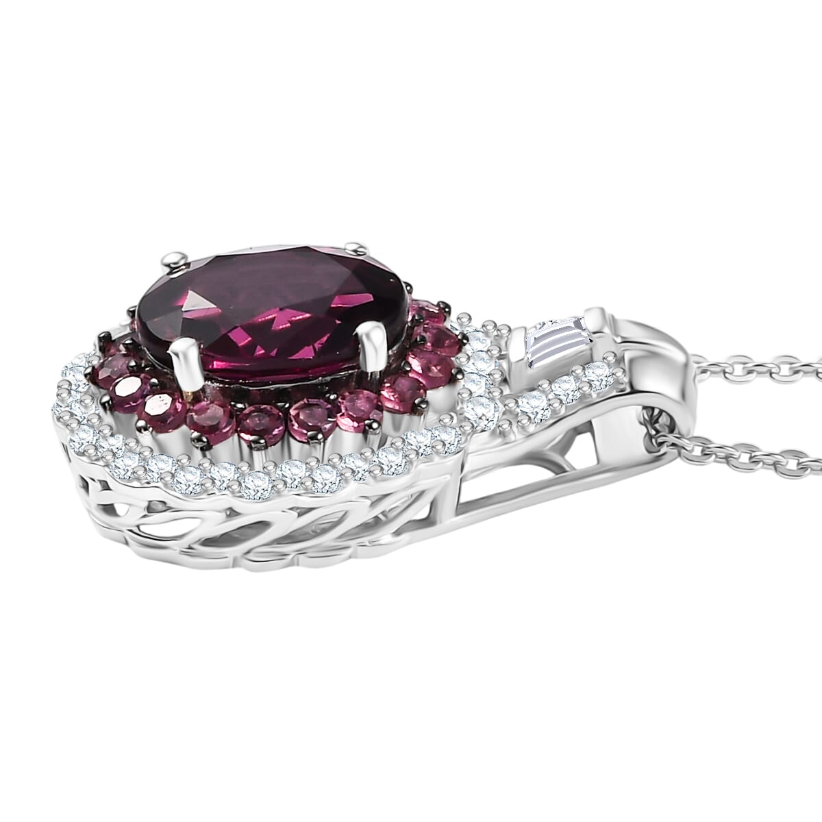 Orissa Rhodolite Garnet and Multi Gemstone 3.15 ctw Water Ripples Pendant Necklace in Rhodium Over Sterling Silver 20 Inches image number 3