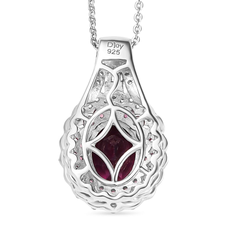 Orissa Rhodolite Garnet and Multi Gemstone 3.15 ctw Water Ripples Pendant Necklace in Rhodium Over Sterling Silver 20 Inches