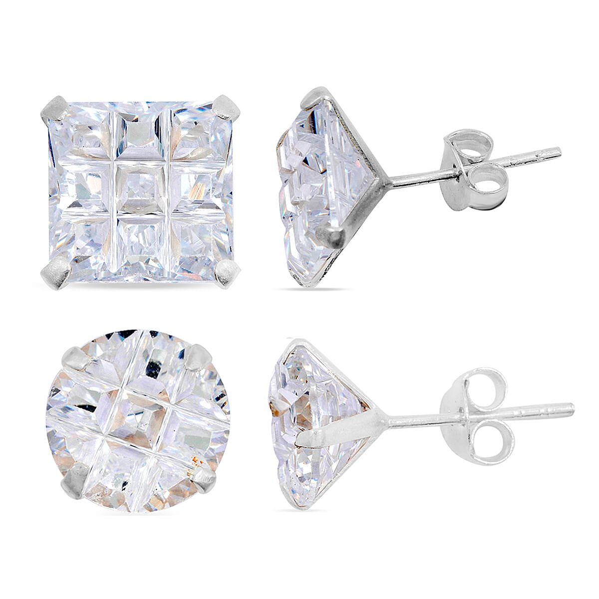 Set of 2 - Simulated Diamond 21.25 ctw Stud Earrings in Sterling Silver 