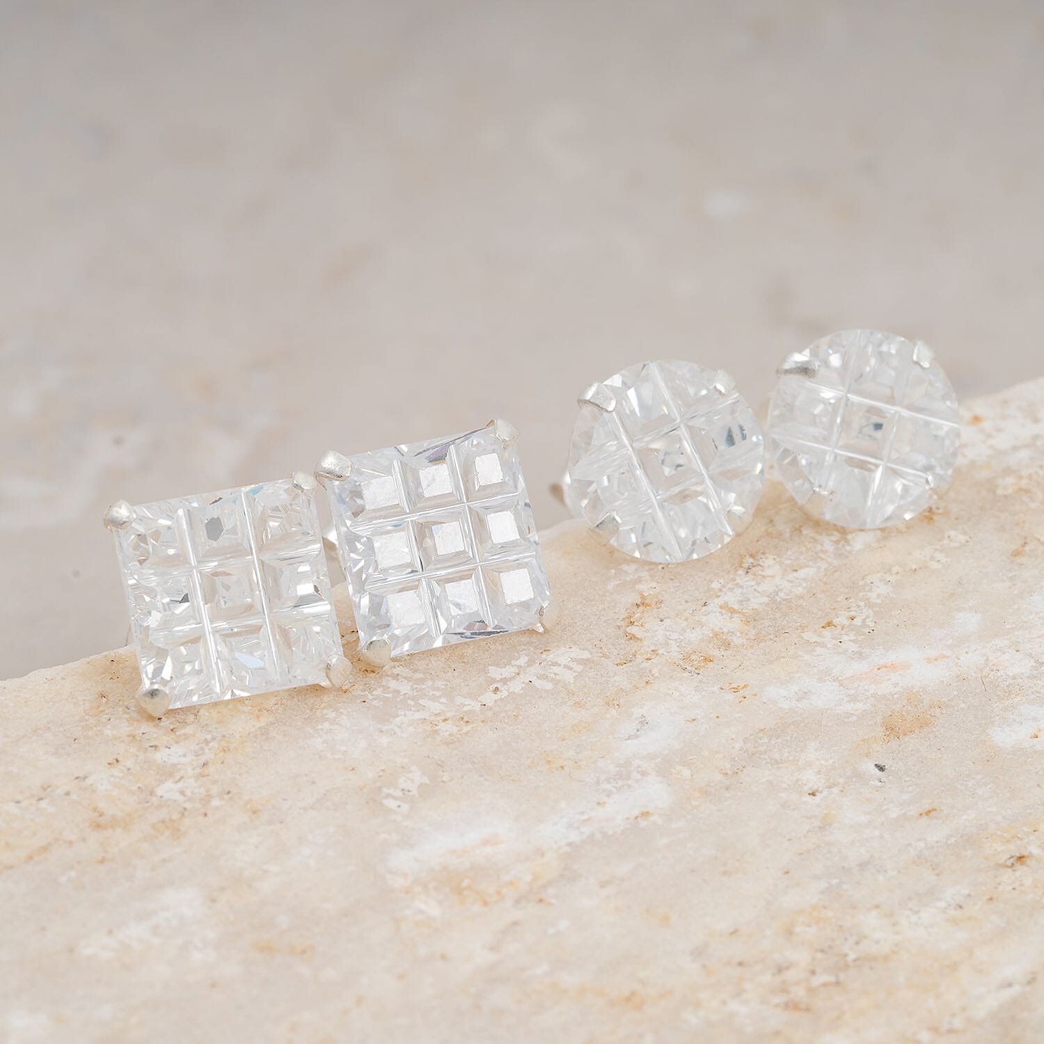 Set of 2 - Simulated Diamond 21.25 ctw Stud Earrings in Sterling Silver 