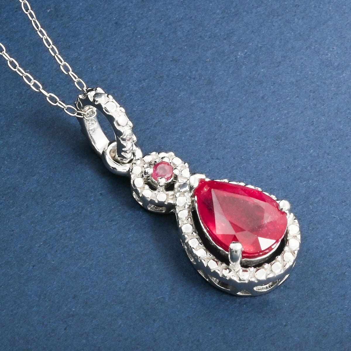 Niassa Ruby (FF) 3.50 ctw Pendant Necklace 20 Inches in Rhodium Over Sterling Silver  image number 1