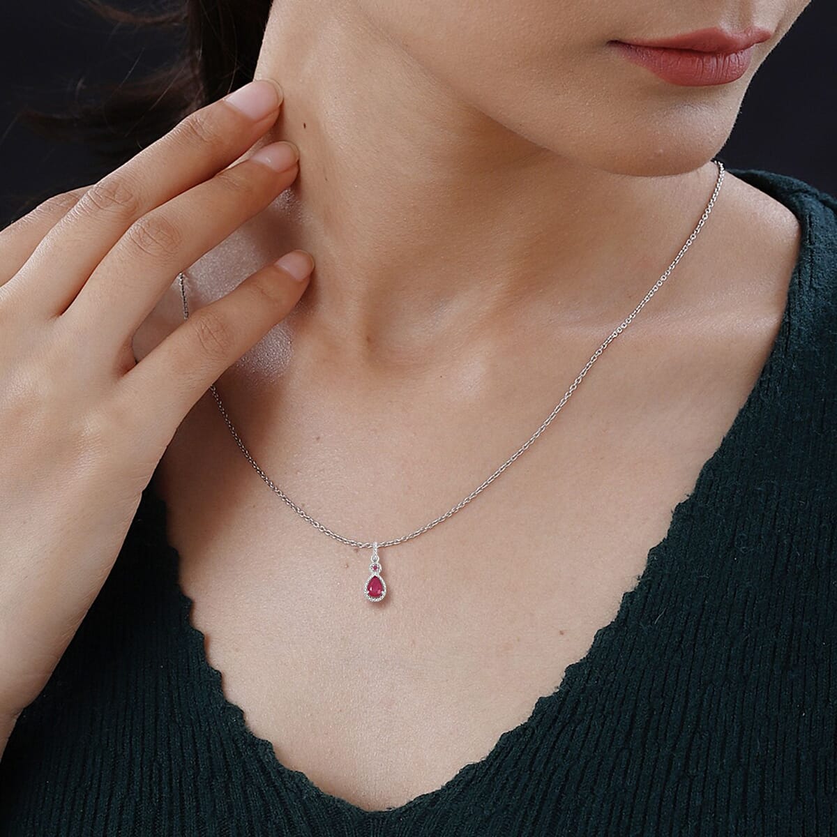 Niassa Ruby (FF) 3.50 ctw Pendant Necklace 20 Inches in Rhodium Over Sterling Silver  image number 2
