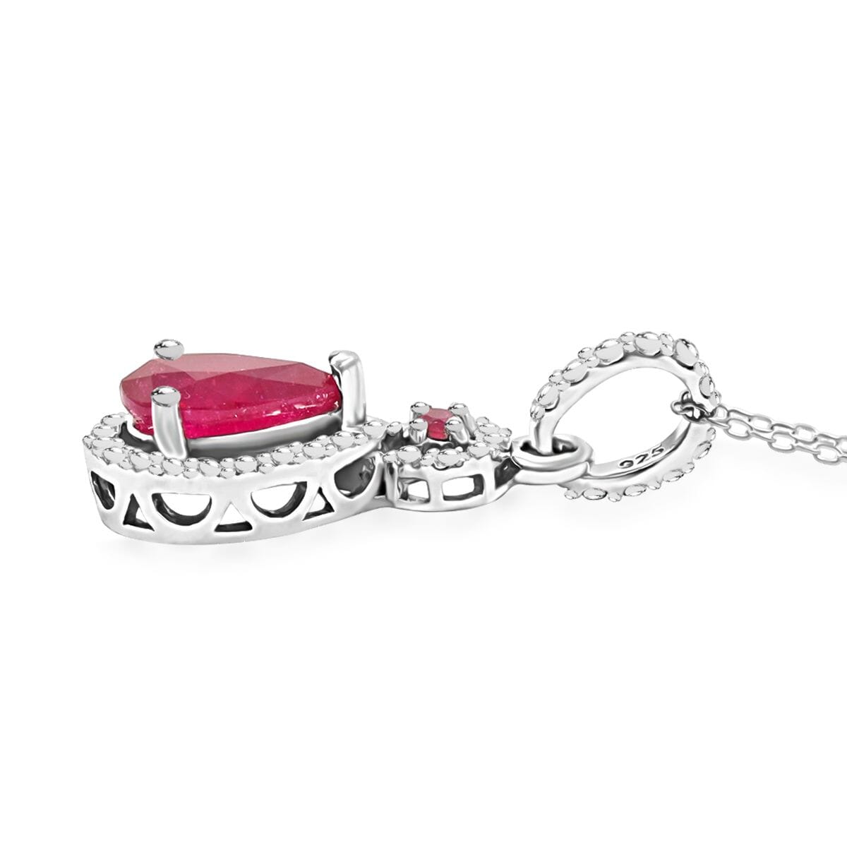 Niassa Ruby (FF) 3.50 ctw Pendant Necklace 20 Inches in Rhodium Over Sterling Silver  image number 3