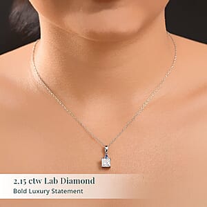 IGI Certified Princess Cut Luxuriant Lab Grown Diamond E-F VS and Ceylon Blue Sapphire 2.15 ctw  Pendant Necklace in 950 Platinum 20 Inches