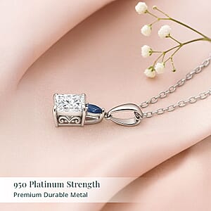 IGI Certified Princess Cut Luxuriant Lab Grown Diamond E-F VS and Ceylon Blue Sapphire 2.15 ctw  Pendant Necklace in 950 Platinum 20 Inches