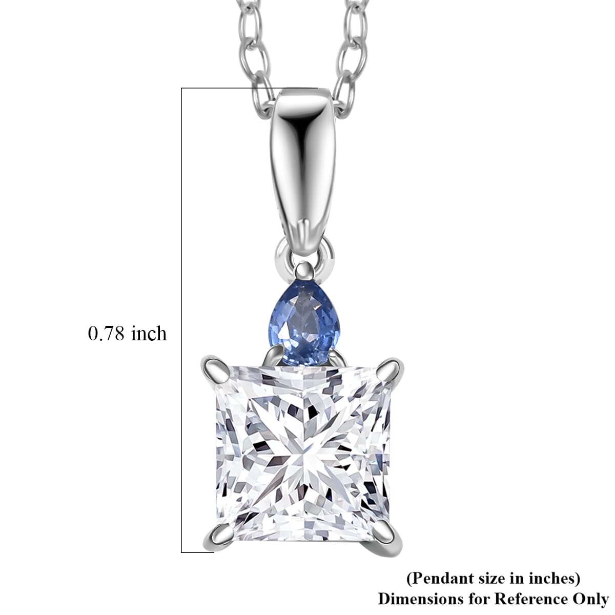 IGI Certified Princess Cut Luxuriant Lab Grown Diamond E-F VS and Ceylon Blue Sapphire 2.15 ctw  Pendant Necklace in 950 Platinum 20 Inches image number 5