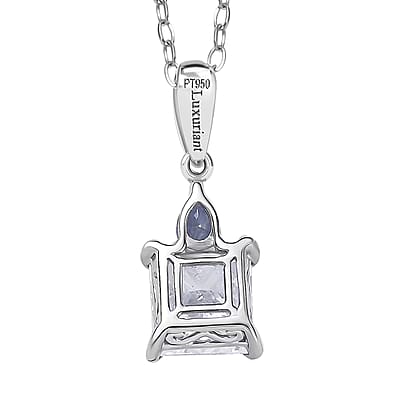 IGI Certified Princess Cut Luxuriant Lab Grown Diamond E-F VS and Ceylon Blue Sapphire 2.15 ctw  Pendant Necklace in 950 Platinum 20 Inches