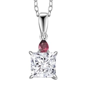 IGI Certified Princess Cut Luxuriant Lab Grown Diamond E-F VS and Ouro Fino Rubellite 2.15 ctw Pendant Necklace in 950 Platinum 20 Inches