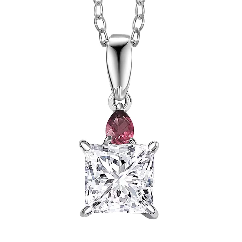 IGI Certified Princess Cut Luxuriant Lab Grown Diamond E-F VS and Ouro Fino Rubellite 2.15 ctw Pendant Necklace in 950 Platinum 20 Inches