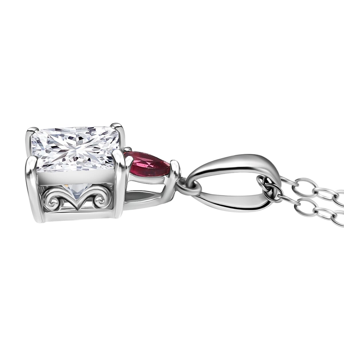 IGI Certified Princess Cut Luxuriant Lab Grown Diamond E-F VS and Ouro Fino Rubellite 2.15 ctw Pendant Necklace in 950 Platinum 20 Inches image number 3