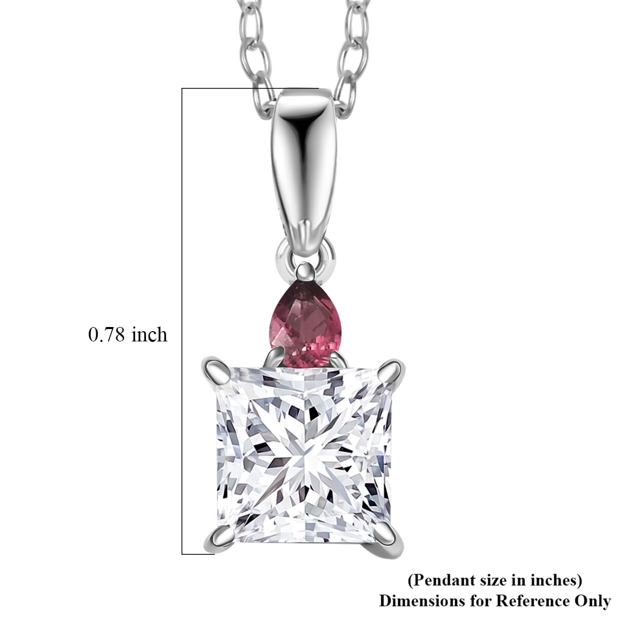 IGI Certified Princess Cut Luxuriant Lab Grown Diamond E-F VS and Ouro Fino Rubellite 2.15 ctw Pendant Necklace in 950 Platinum 20 Inches image number 5