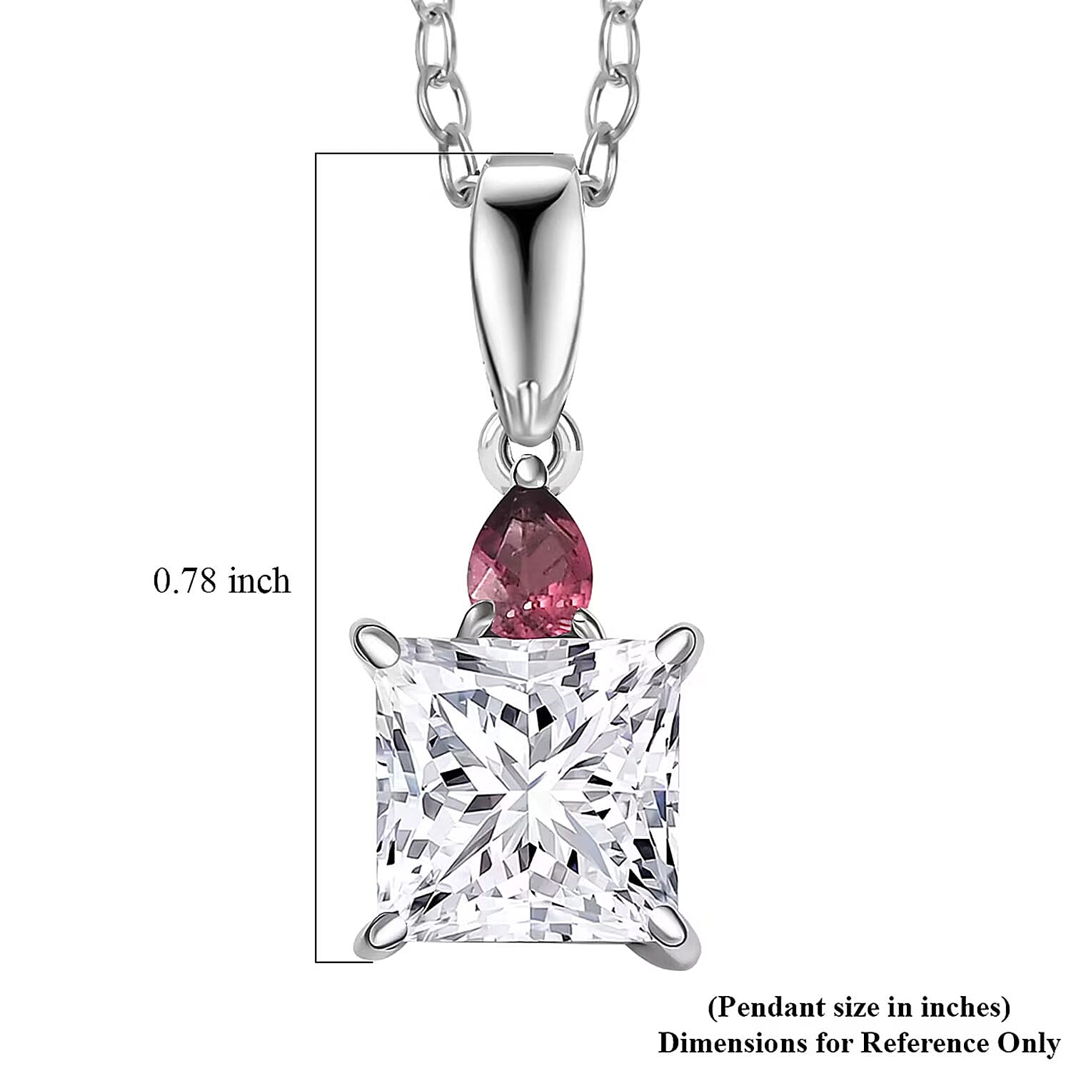 IGI Certified Princess Cut Luxuriant Lab Grown Diamond E-F VS and Ouro Fino Rubellite 2.15 ctw Pendant Necklace in 950 Platinum 20 Inches