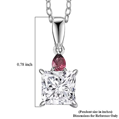 IGI Certified Princess Cut Luxuriant Lab Grown Diamond E-F VS and Ouro Fino Rubellite 2.15 ctw Pendant Necklace in 950 Platinum 20 Inches