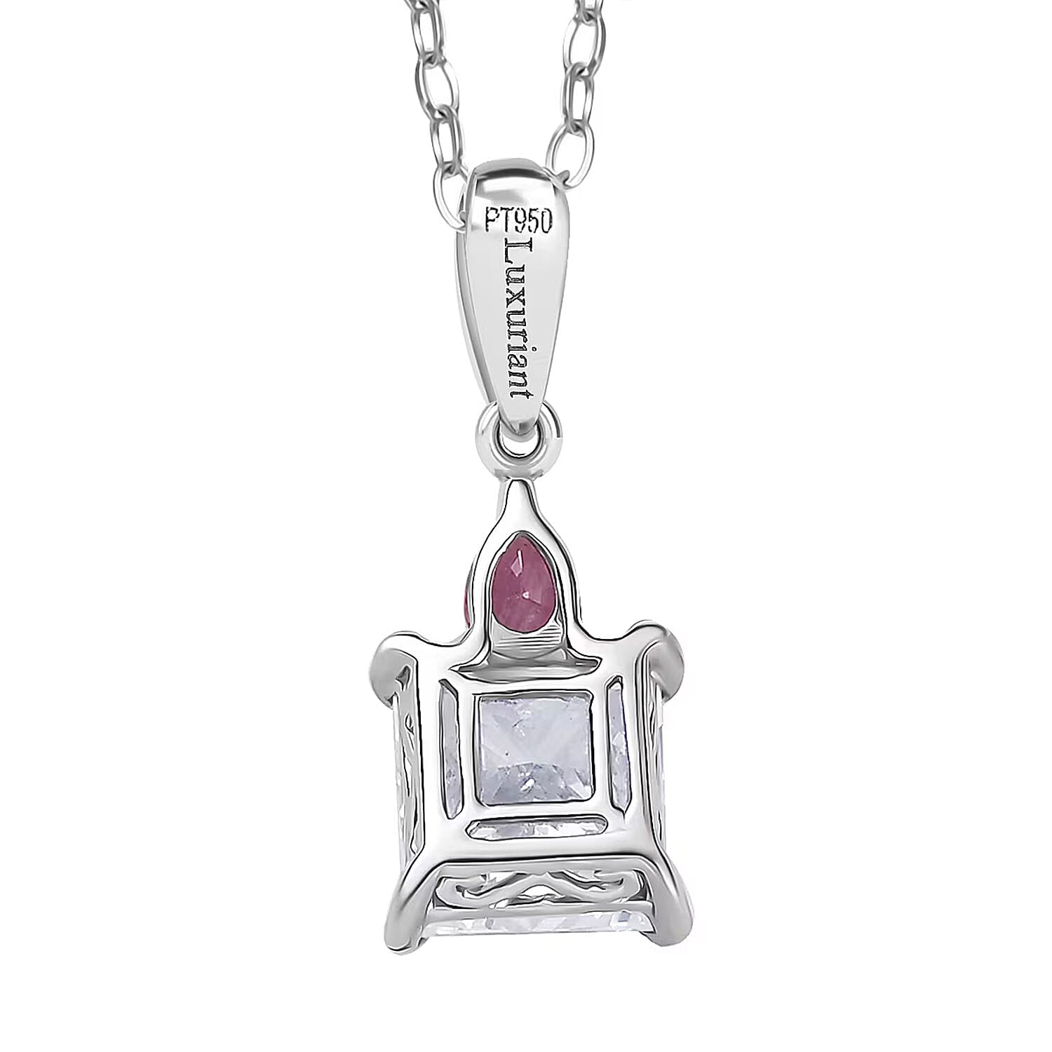 IGI Certified Princess Cut Luxuriant Lab Grown Diamond E-F VS and Ouro Fino Rubellite 2.15 ctw Pendant Necklace in 950 Platinum 20 Inches