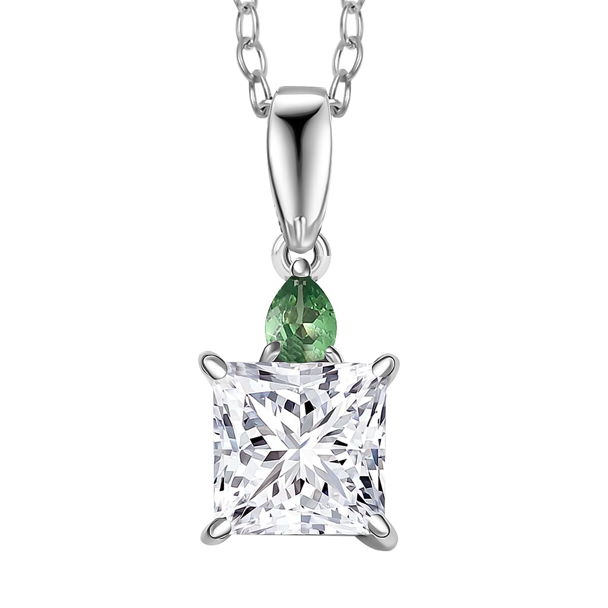 IGI Certified Princess Cut Luxuriant Lab Grown Diamond E-F VS and Tsavorite Garnet 2.15 ctw Pendant Necklace in 950 Platinum 20 Inches image number 0