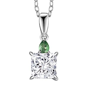 IGI Certified Princess Cut Luxuriant Lab Grown Diamond E-F VS and Tsavorite Garnet 2.15 ctw Pendant Necklace in 950 Platinum 20 Inches