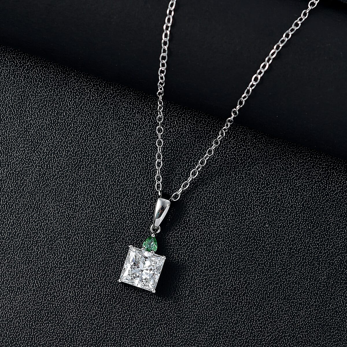 IGI Certified Princess Cut Luxuriant Lab Grown Diamond E-F VS and Tsavorite Garnet 2.15 ctw Pendant Necklace in 950 Platinum 20 Inches image number 1