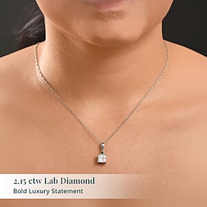 IGI Certified Princess Cut Luxuriant Lab Grown Diamond E-F VS and Tsavorite Garnet 2.15 ctw Pendant Necklace in 950 Platinum 20 Inches