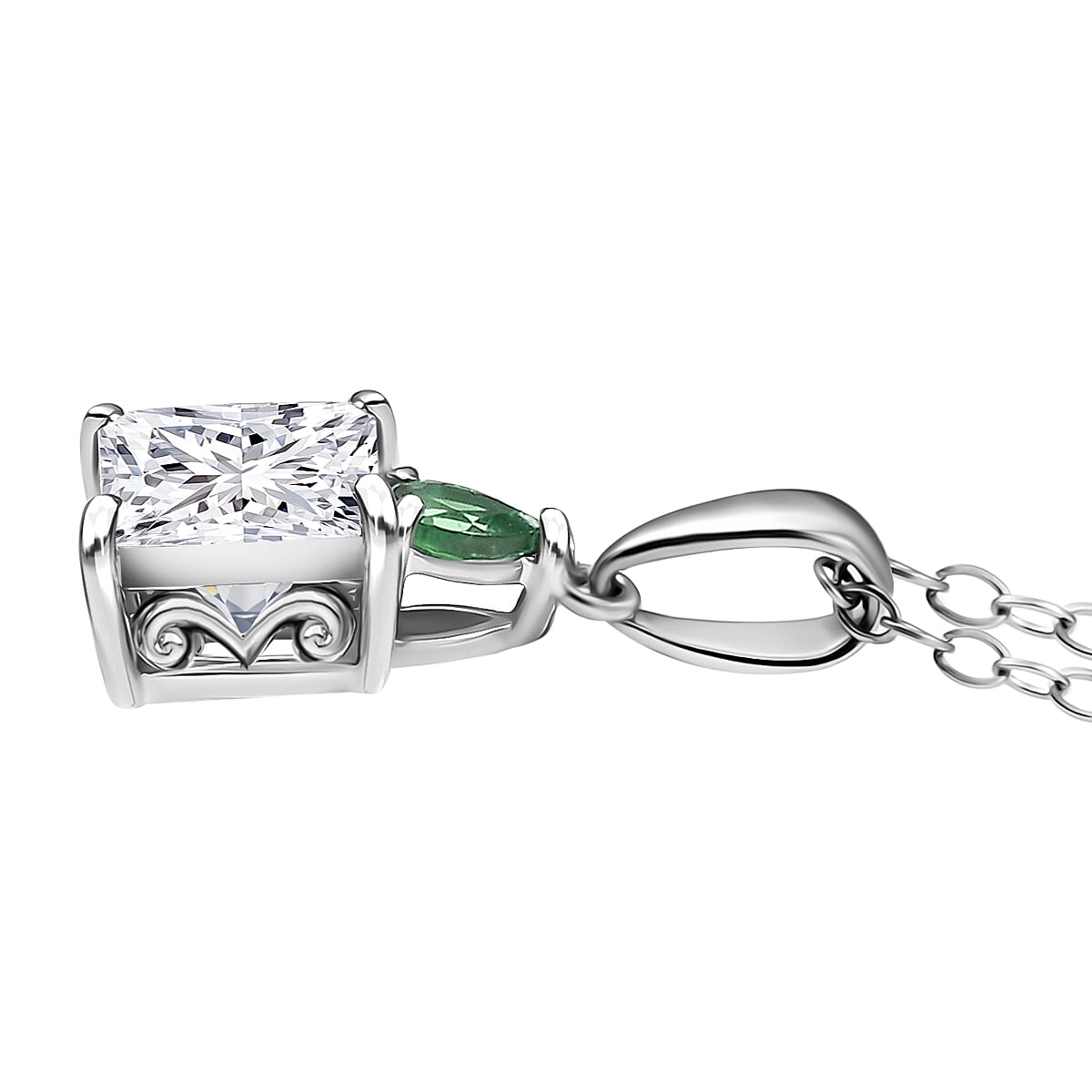 IGI Certified Princess Cut Luxuriant Lab Grown Diamond E-F VS and Tsavorite Garnet 2.15 ctw Pendant Necklace in 950 Platinum 20 Inches image number 3