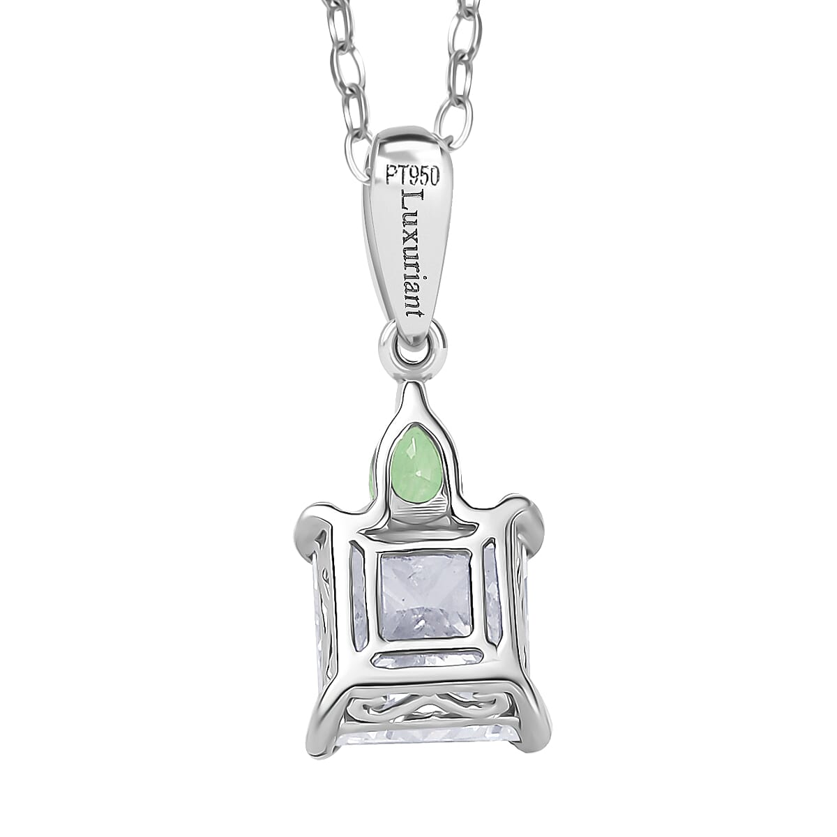 IGI Certified Princess Cut Luxuriant Lab Grown Diamond E-F VS and Tsavorite Garnet 2.15 ctw Pendant Necklace in 950 Platinum 20 Inches image number 4