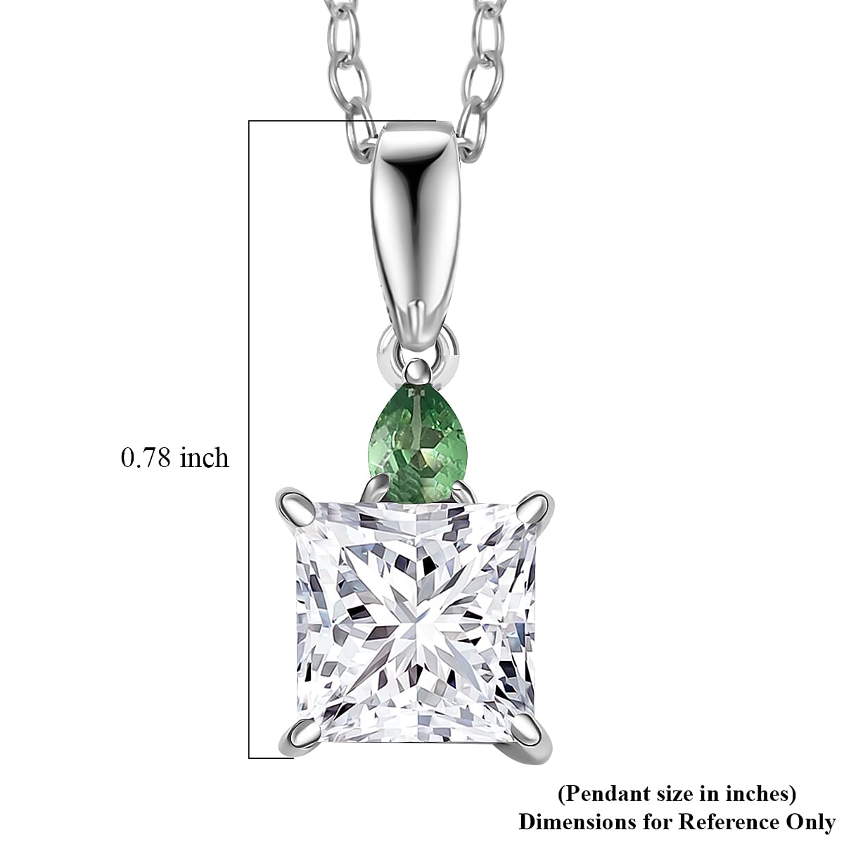 IGI Certified Princess Cut Luxuriant Lab Grown Diamond E-F VS and Tsavorite Garnet 2.15 ctw Pendant Necklace in 950 Platinum 20 Inches image number 5