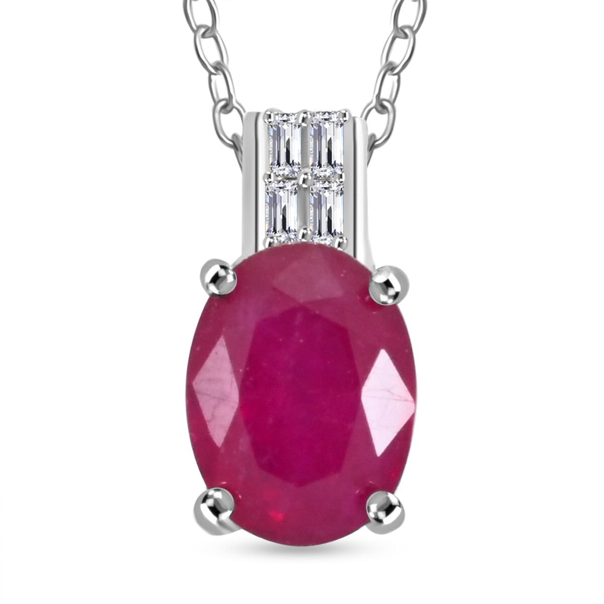 Niassa Ruby (FF) and Diamond 3.00 ctw Pendant Necklace 18 Inches in Rhodium Over Sterling Silver image number 0