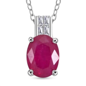 Niassa Ruby (FF) and Diamond 3.00 ctw Pendant Necklace 18 Inches in Rhodium Over Sterling Silver